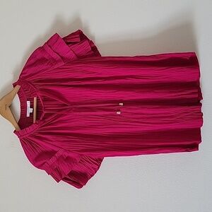 Chico's Magenta Crinkle Ruffle Short Sleeve Blouse Size Large/12